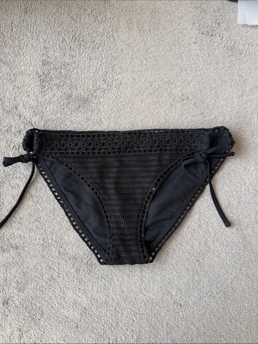 Abercrombie & Fitch Black Crochet Tie-Side Bikini Bottoms